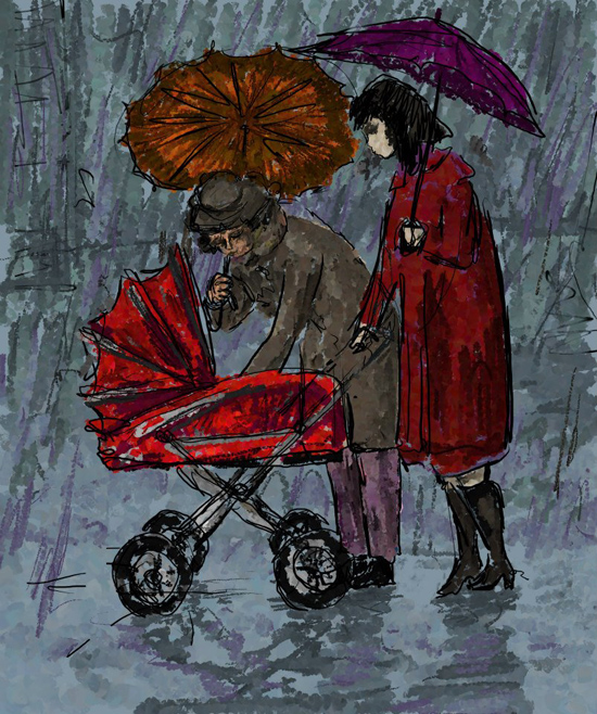 Три женщины под дождем